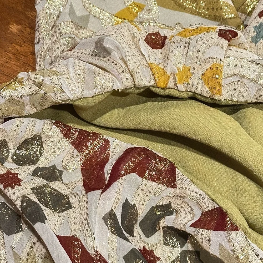Nicole Miller Collection Size 4 Strapless Silk Bohemain Top Lurex Gold Metallic - Picture 11 of 13